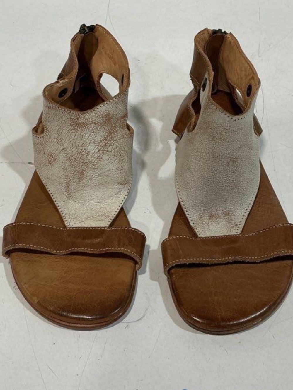 Women’s Bed Stu Soto Brown/Cream Leather Open-Toe Sandals Size 7